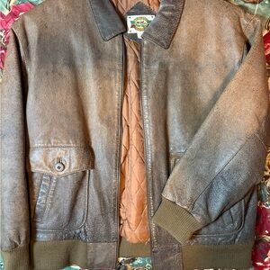 Vintage Brown Leather Bomber Jacket